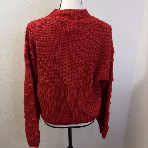 Jessica Simpson Cropped Sweater Red Chunky Knit Bobble Knit Sleeves Size Medium - Picture 7 of 9